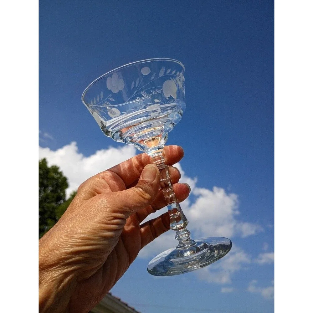 Libbey Rock Sharpe Crystal Champagne Glasses Sherbet Bowl 6 1/8